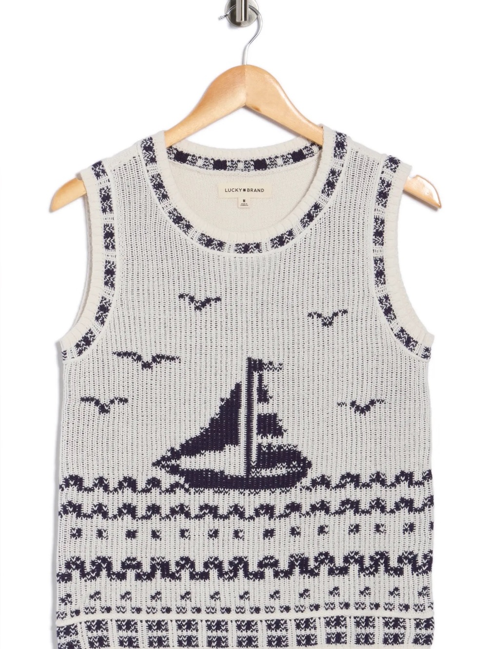 Lucky Brand Sailboat Sweater Vest Women’s Large NWT Coastal Nautical Knit Tank